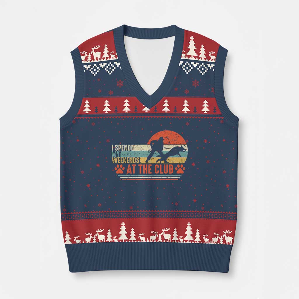 Funny IGP Bite Work V-Neck Knit Sweater Vest Schutzhund Dog Training TS10 Navy Red Print Your Wear