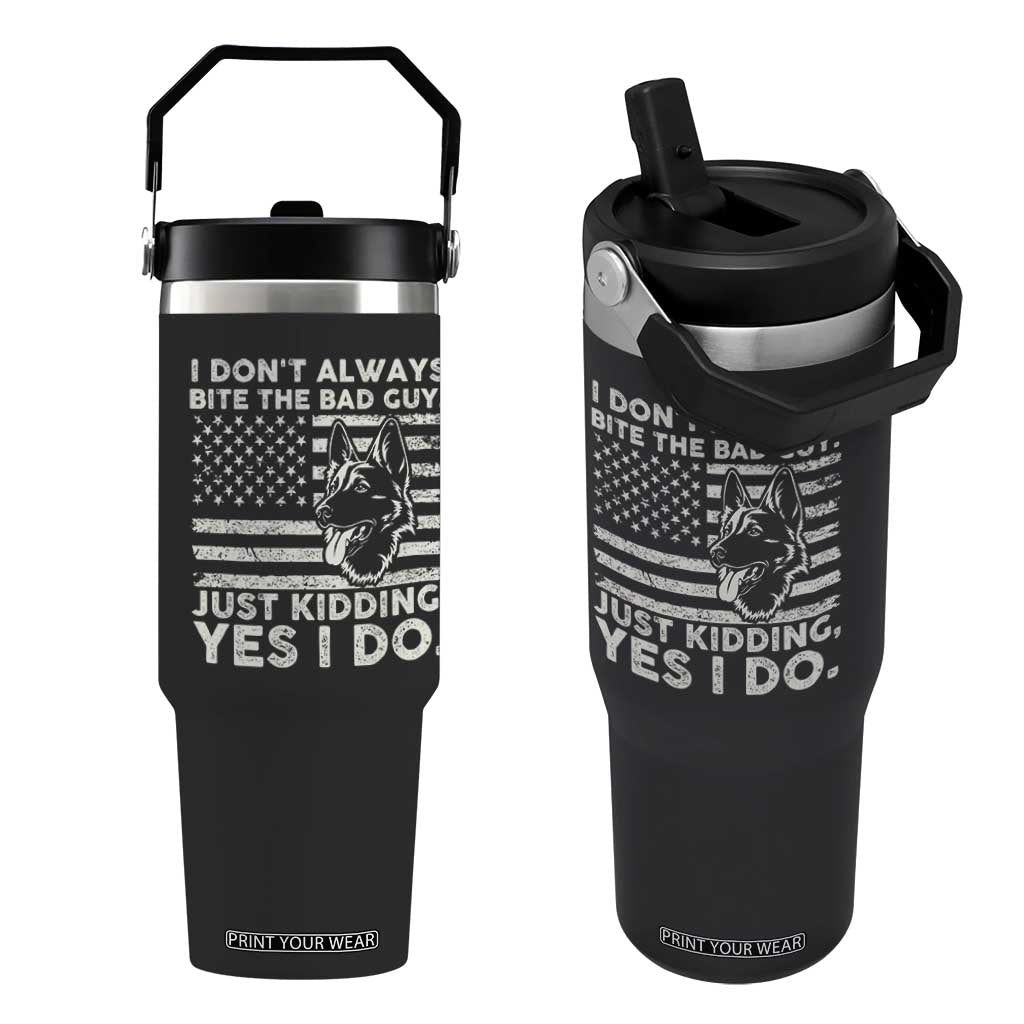 Funny K9 Flip Straw Tumbler Belgian Malinois American Flag Police Officer TS10 One Size: 30 oz Black Print Your Wear