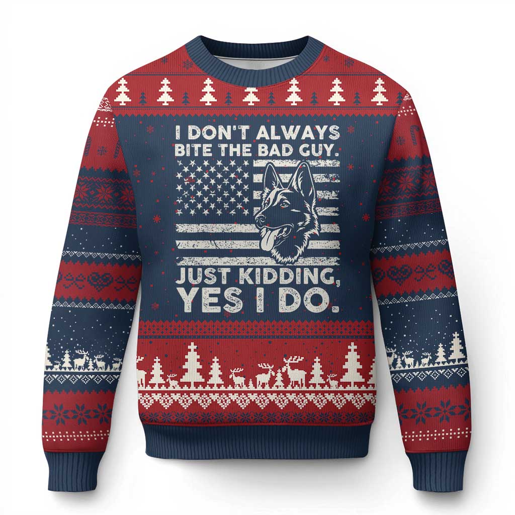 Funny K9 Ugly Christmas Sweater Belgian Malinois American Flag Police Officer TS10 Navy Red Print Your Wear