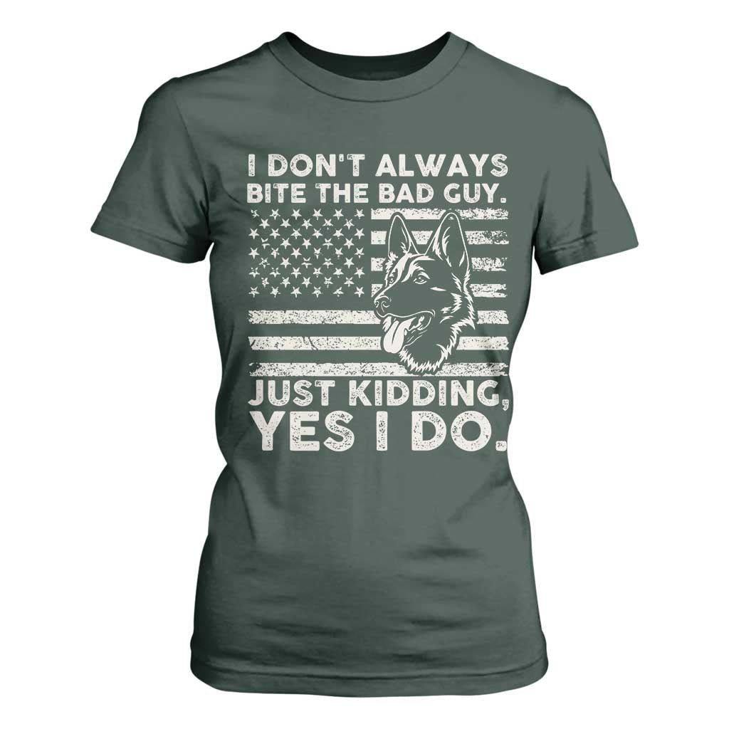 Funny K9 T Shirt For Women Belgian Malinois American Flag Police Officer TS10 Dark Forest Green Print Your Wear
