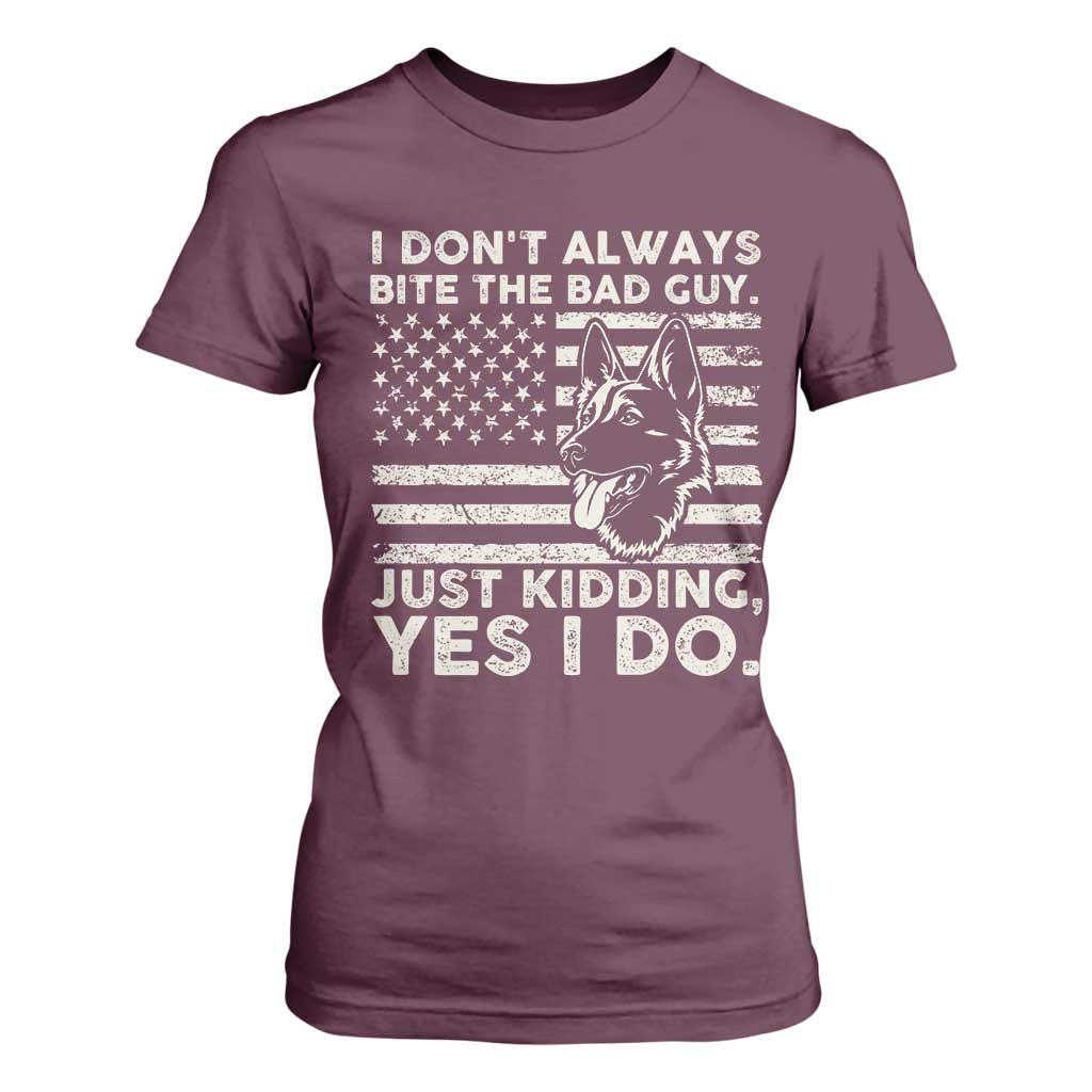 Funny K9 T Shirt For Women Belgian Malinois American Flag Police Officer TS10 Maroon Print Your Wear