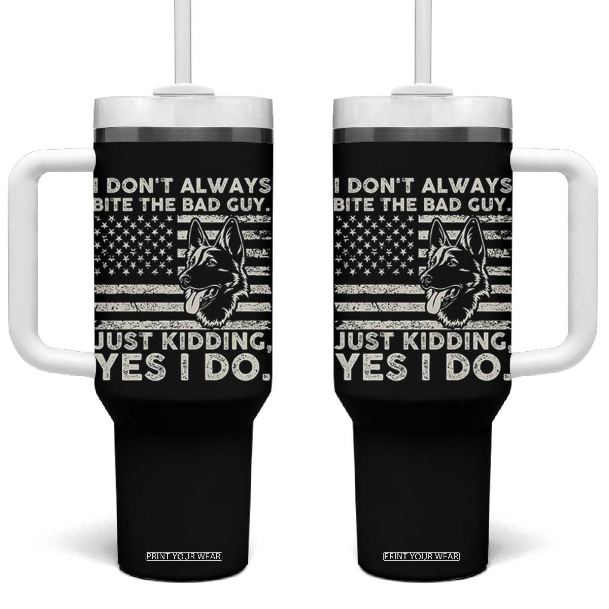Funny K9 Tumbler With Handle Belgian Malinois American Flag Police Officer TS10 One Size: 40 oz Black Print Your Wear
