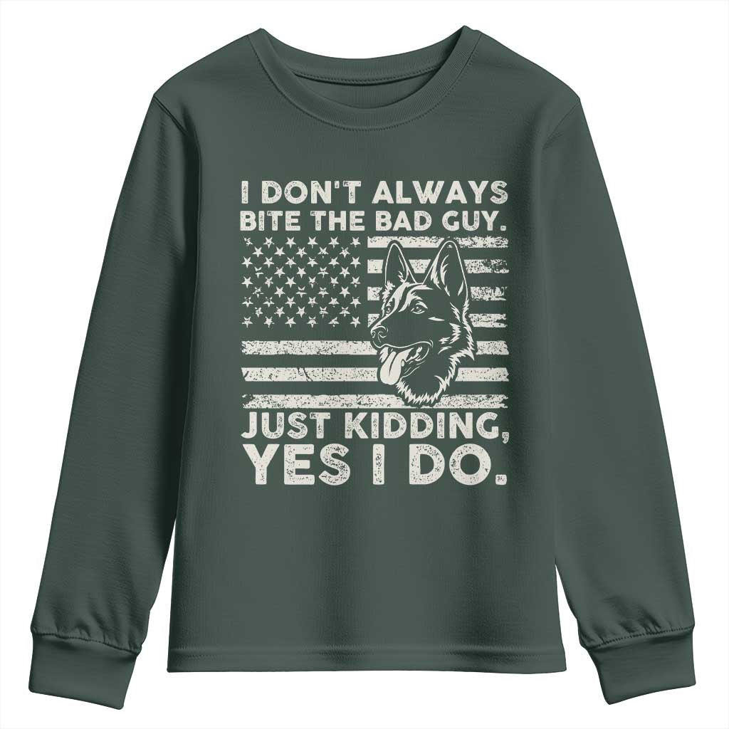 Funny K9 Youth Sweatshirt Belgian Malinois American Flag Police Officer TS10 Dark Forest Green Print Your Wear
