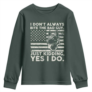 Funny K9 Youth Sweatshirt Belgian Malinois American Flag Police Officer TS10 Dark Forest Green Print Your Wear