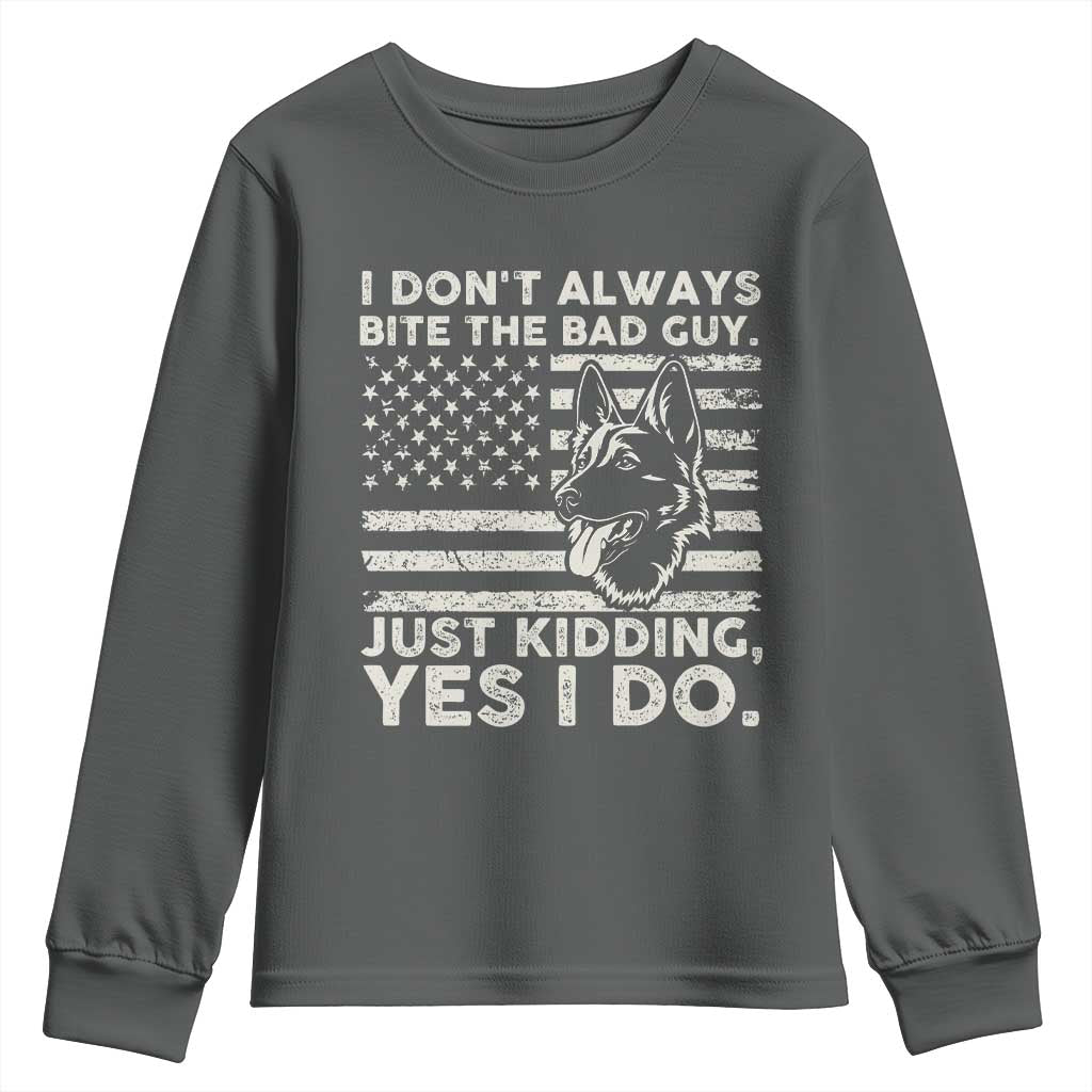 Funny K9 Youth Sweatshirt Belgian Malinois American Flag Police Officer TS10 Dark Heather Print Your Wear
