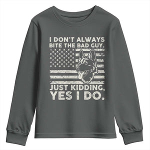 Funny K9 Youth Sweatshirt Belgian Malinois American Flag Police Officer TS10 Dark Heather Print Your Wear
