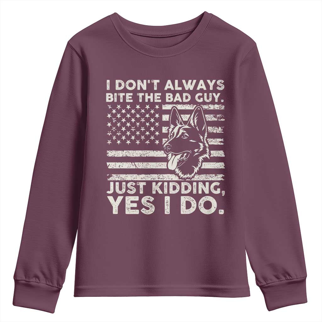 Funny K9 Youth Sweatshirt Belgian Malinois American Flag Police Officer TS10 Maroon Print Your Wear