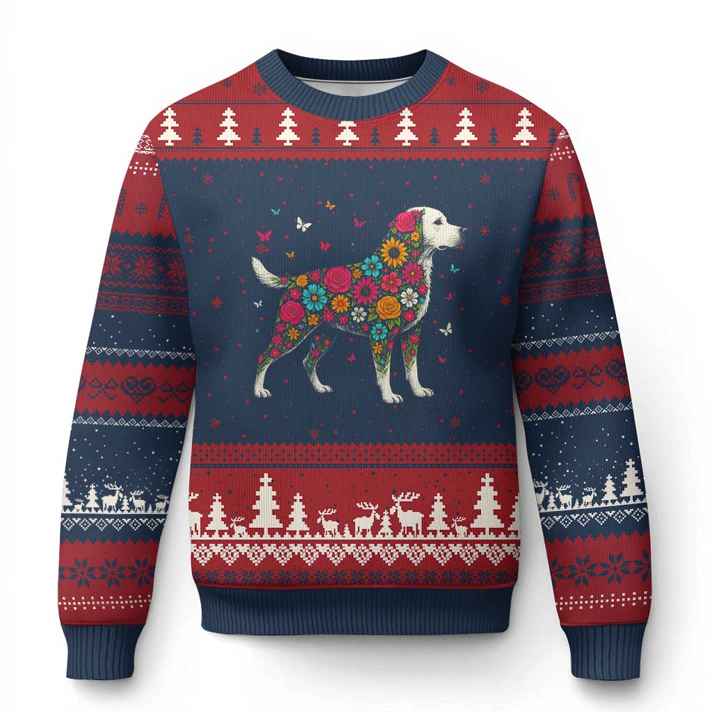 Labrador Dog Mom Ugly Christmas Sweater Vintage Colorful Floral Flower Dog Lover TS10 Navy Red Print Your Wear