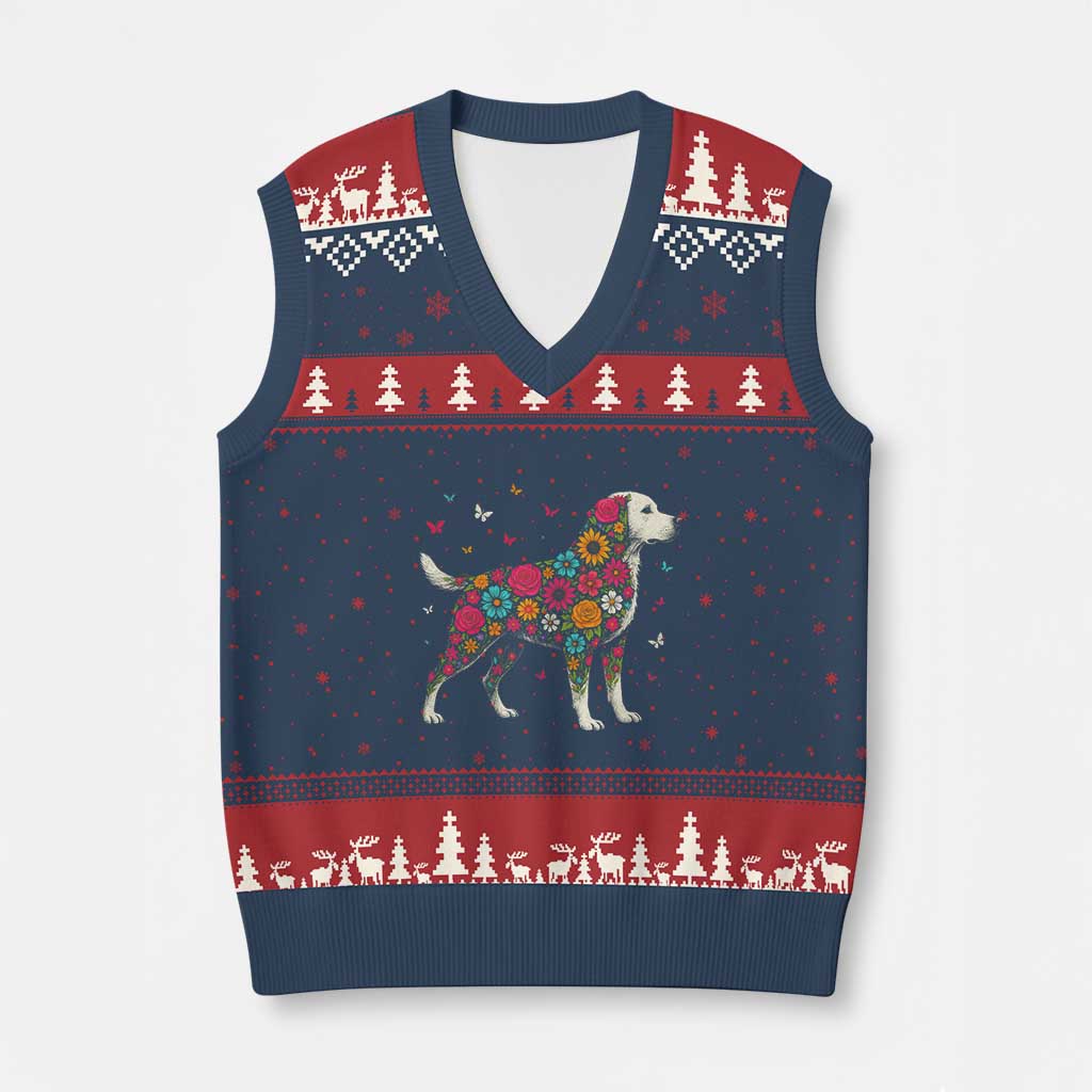 Labrador Dog Mom V-Neck Knit Sweater Vest Vintage Colorful Floral Flower Dog Lover TS10 Navy Red Print Your Wear