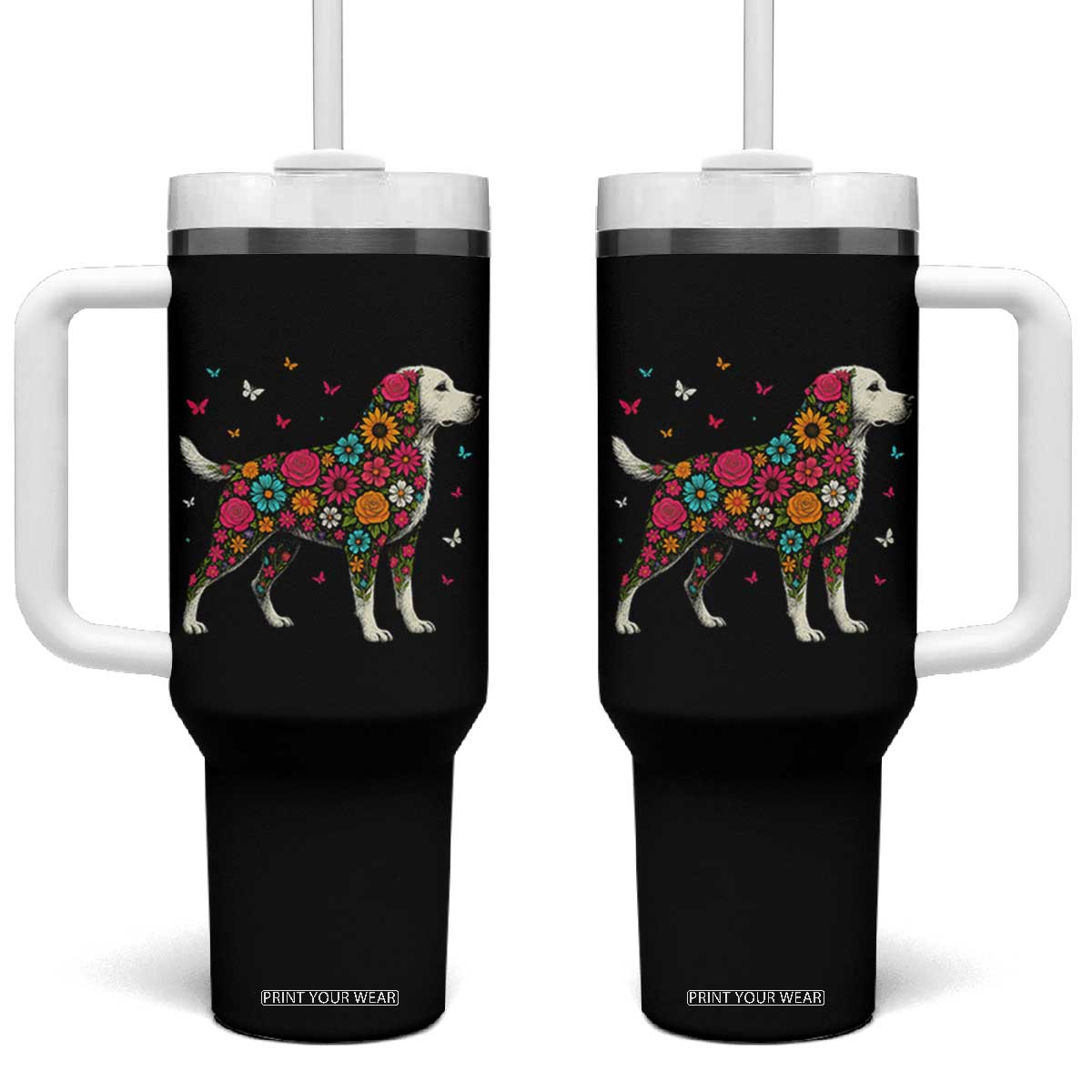 Labrador Dog Mom Tumbler With Handle Vintage Colorful Floral Flower Dog Lover TS10 One Size: 40 oz Black Print Your Wear