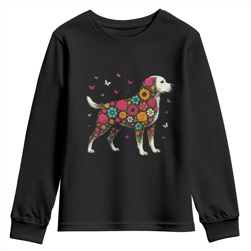 Labrador Dog Mom Youth Sweatshirt Vintage Colorful Floral Flower Dog Lover TS10 Black Print Your Wear