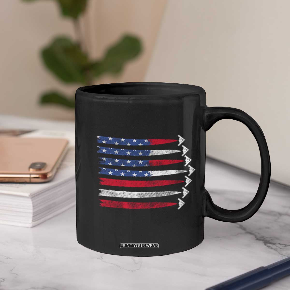 B2 Spirit Coffee Mug B-2 Stealth Bomber Aircraft American Flag Patriotic TS10 Print Your Wear