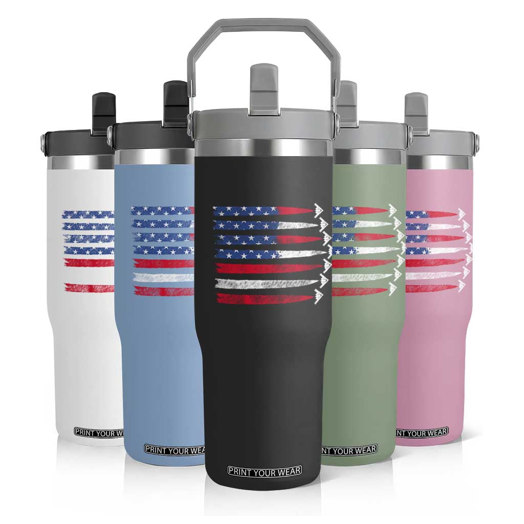 B2 Spirit Flip Straw Tumbler B-2 Stealth Bomber Aircraft American Flag Patriotic TS10 Print Your Wear