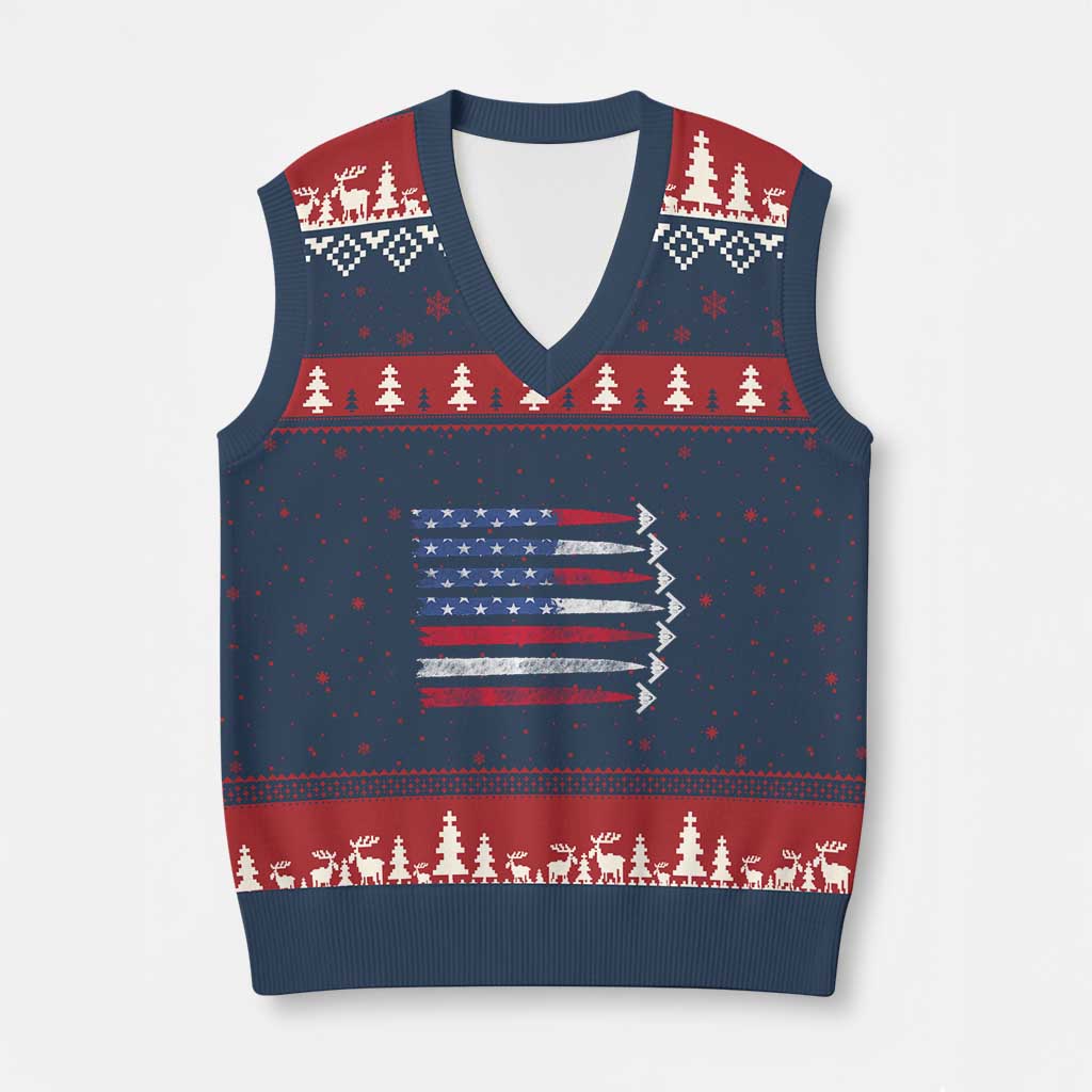 B2 Spirit V-Neck Knit Sweater Vest B-2 Stealth Bomber Aircraft American Flag Patriotic TS10 Navy Red Print Your Wear