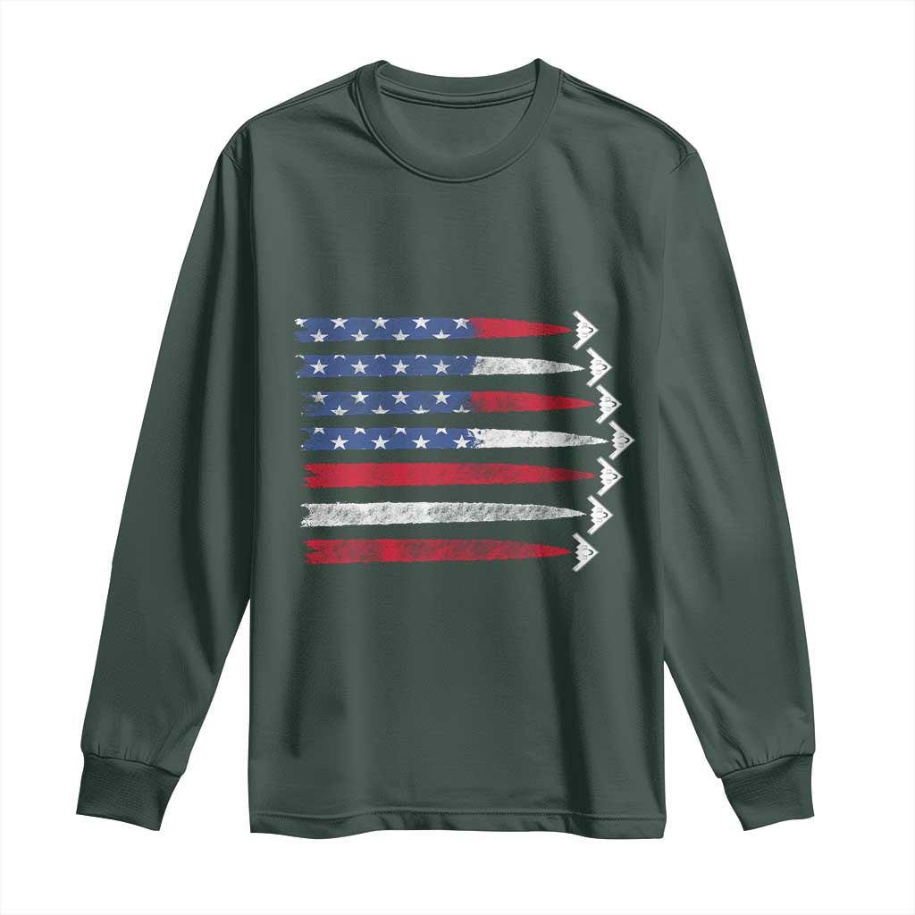 B2 Spirit Long Sleeve Shirt B-2 Stealth Bomber Aircraft American Flag Patriotic TS10 Dark Forest Green Print Your Wear