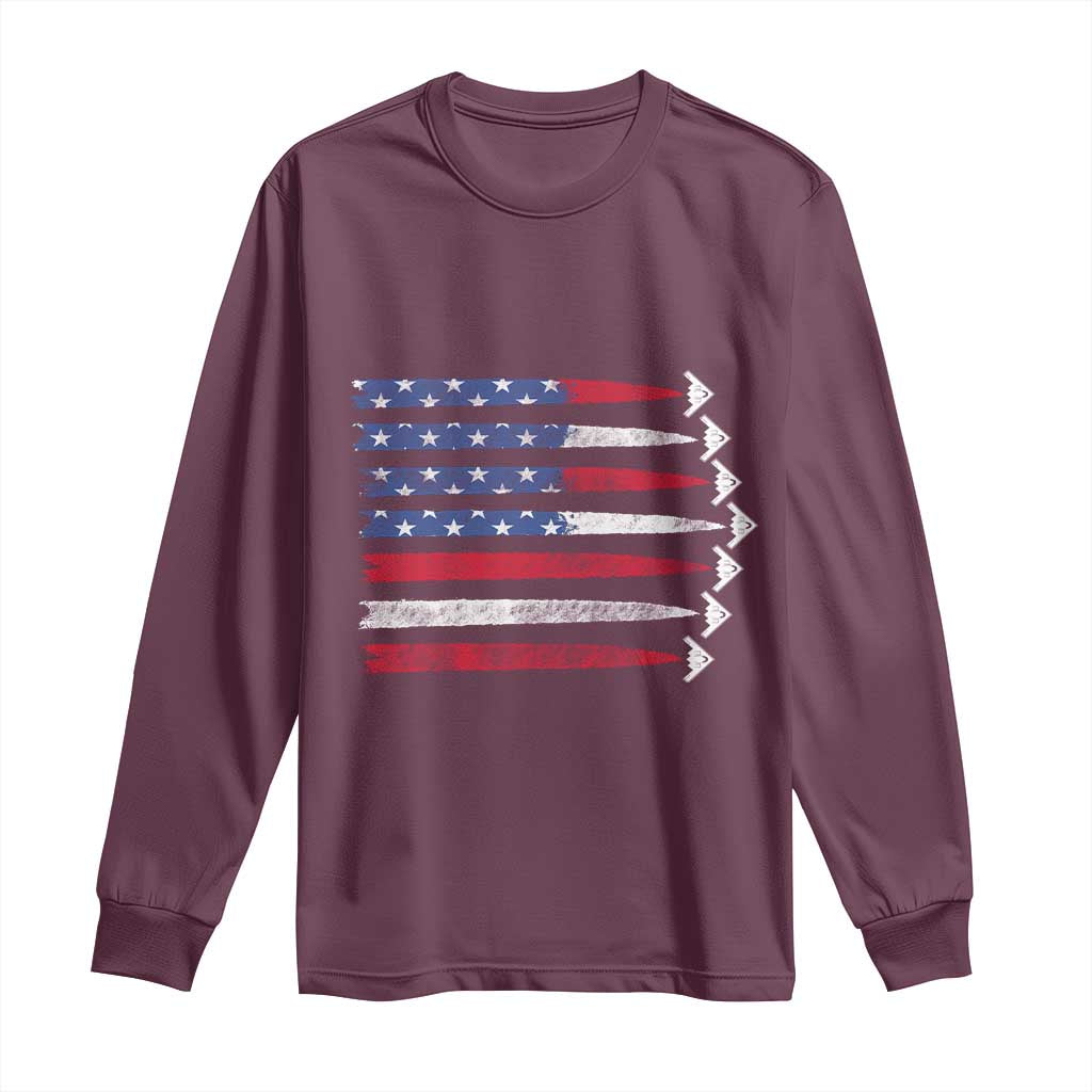 B2 Spirit Long Sleeve Shirt B-2 Stealth Bomber Aircraft American Flag Patriotic TS10 Maroon Print Your Wear