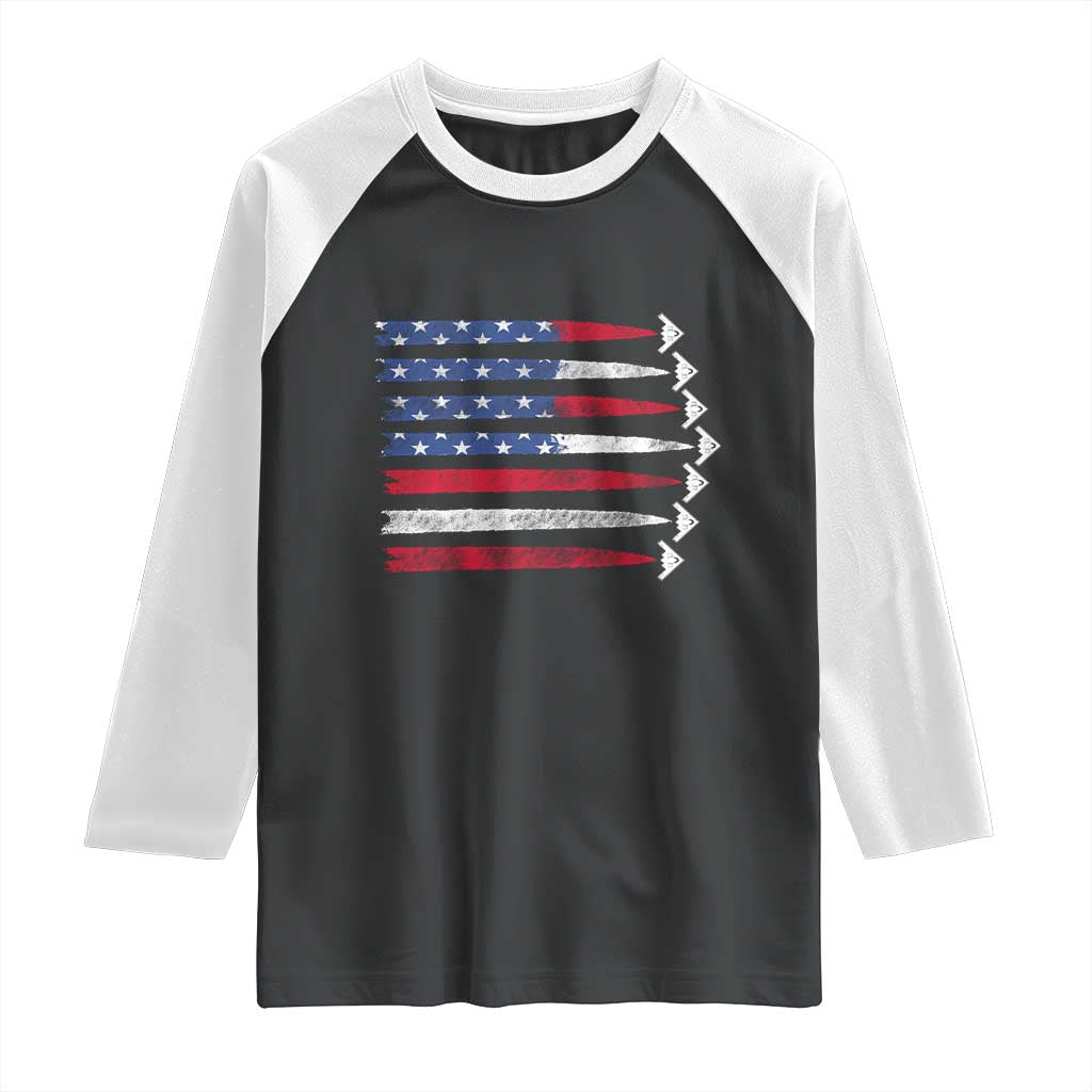 B2 Spirit Raglan Shirt B-2 Stealth Bomber Aircraft American Flag Patriotic TS10 Black White Print Your Wear