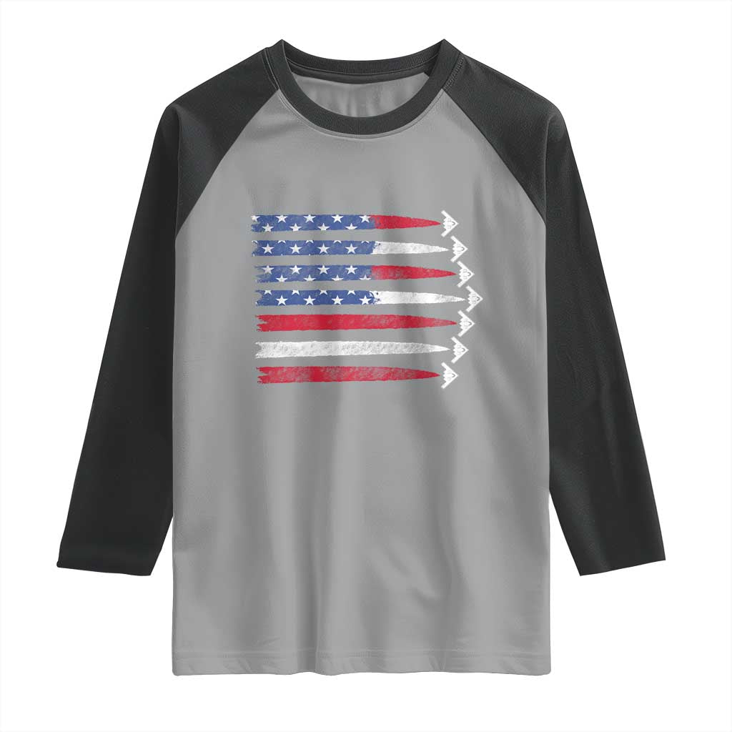 B2 Spirit Raglan Shirt B-2 Stealth Bomber Aircraft American Flag Patriotic TS10 Sport Gray Black Print Your Wear