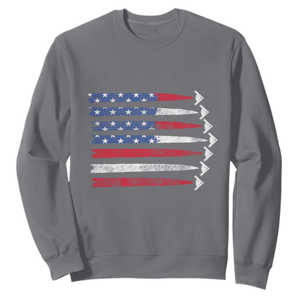 B2 Spirit Sweatshirt B-2 Stealth Bomber Aircraft American Flag Patriotic TS10 Charcoal Print Your Wear