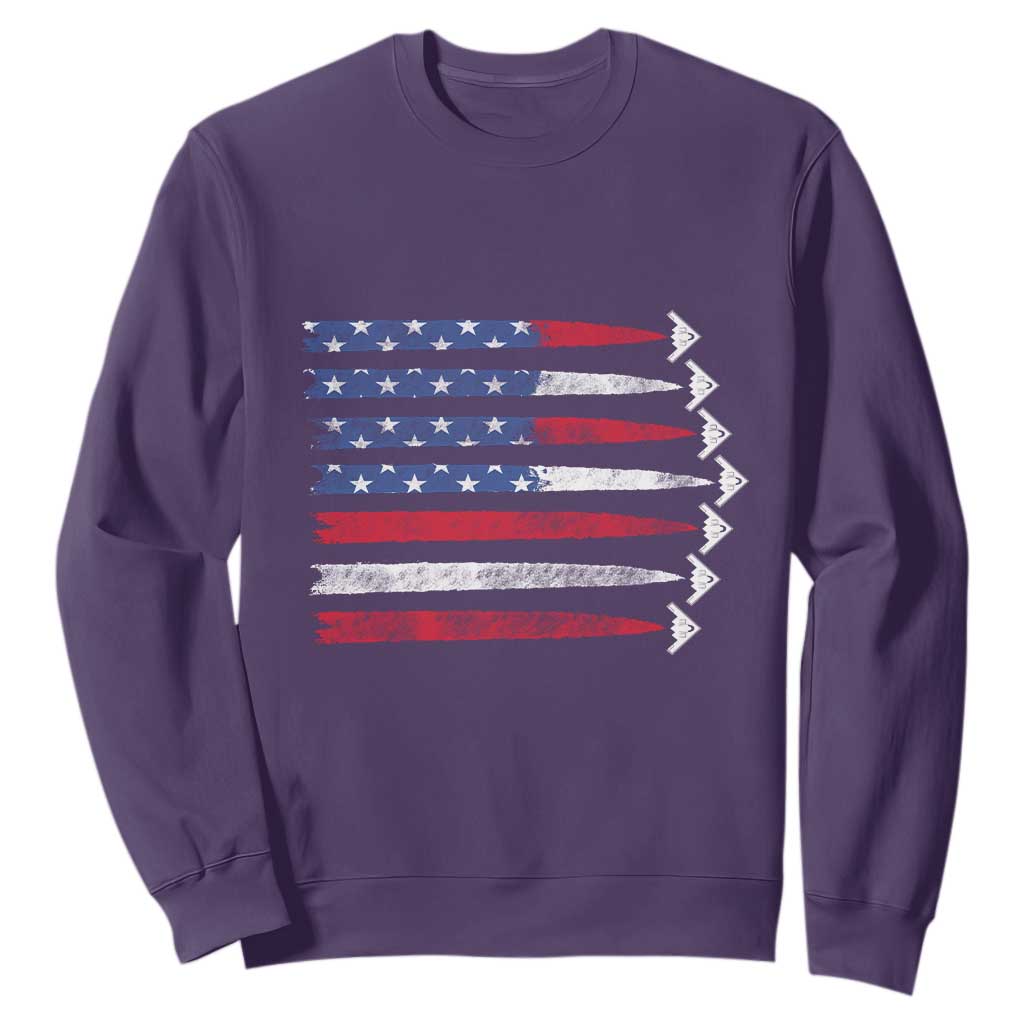 B2 Spirit Sweatshirt B-2 Stealth Bomber Aircraft American Flag Patriotic TS10 Purple Print Your Wear