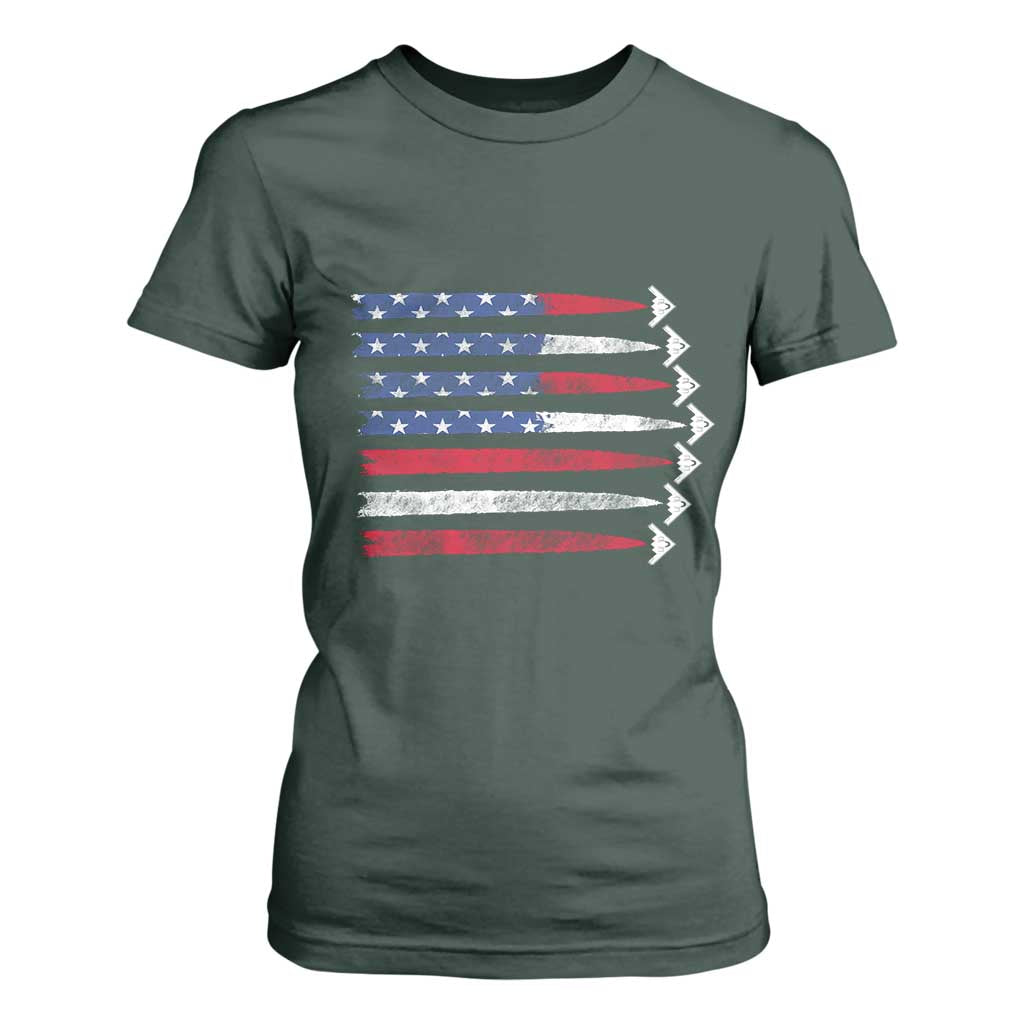 B2 Spirit T Shirt For Women B-2 Stealth Bomber Aircraft American Flag Patriotic TS10 Dark Forest Green Print Your Wear