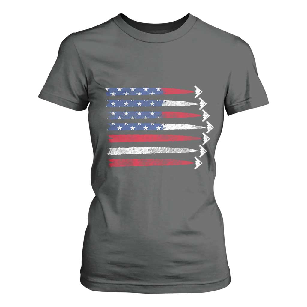 B2 Spirit T Shirt For Women B-2 Stealth Bomber Aircraft American Flag Patriotic TS10 Dark Heather Print Your Wear