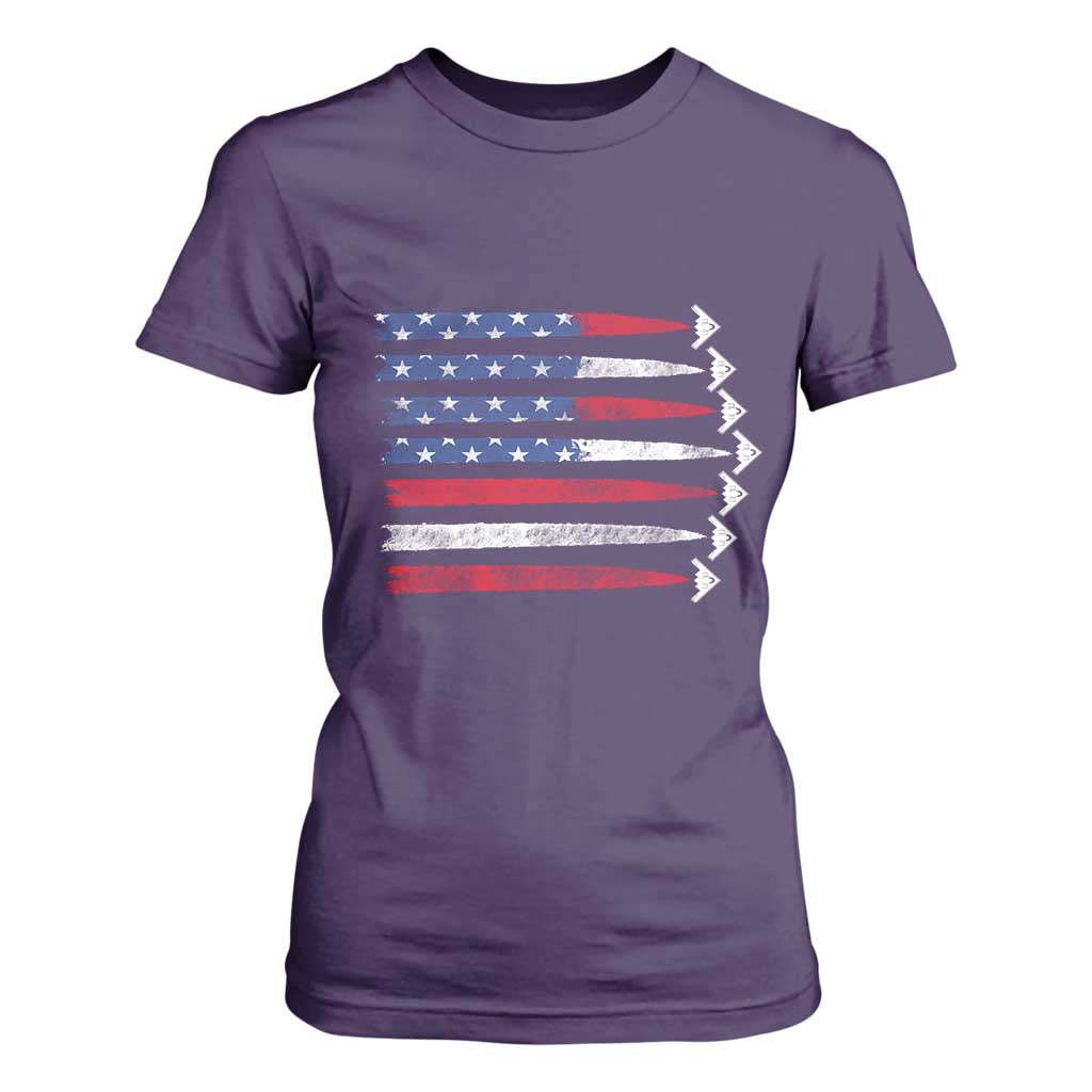B2 Spirit T Shirt For Women B-2 Stealth Bomber Aircraft American Flag Patriotic TS10 Purple Print Your Wear
