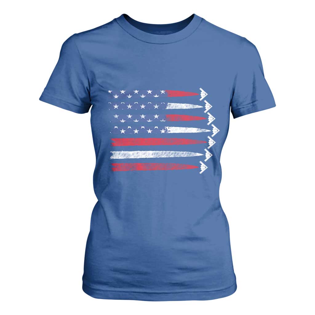 B2 Spirit T Shirt For Women B-2 Stealth Bomber Aircraft American Flag Patriotic TS10 Royal Blue Print Your Wear