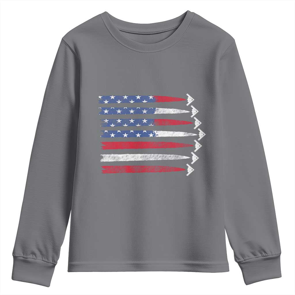 B2 Spirit Youth Sweatshirt B-2 Stealth Bomber Aircraft American Flag Patriotic TS10 Charcoal Print Your Wear