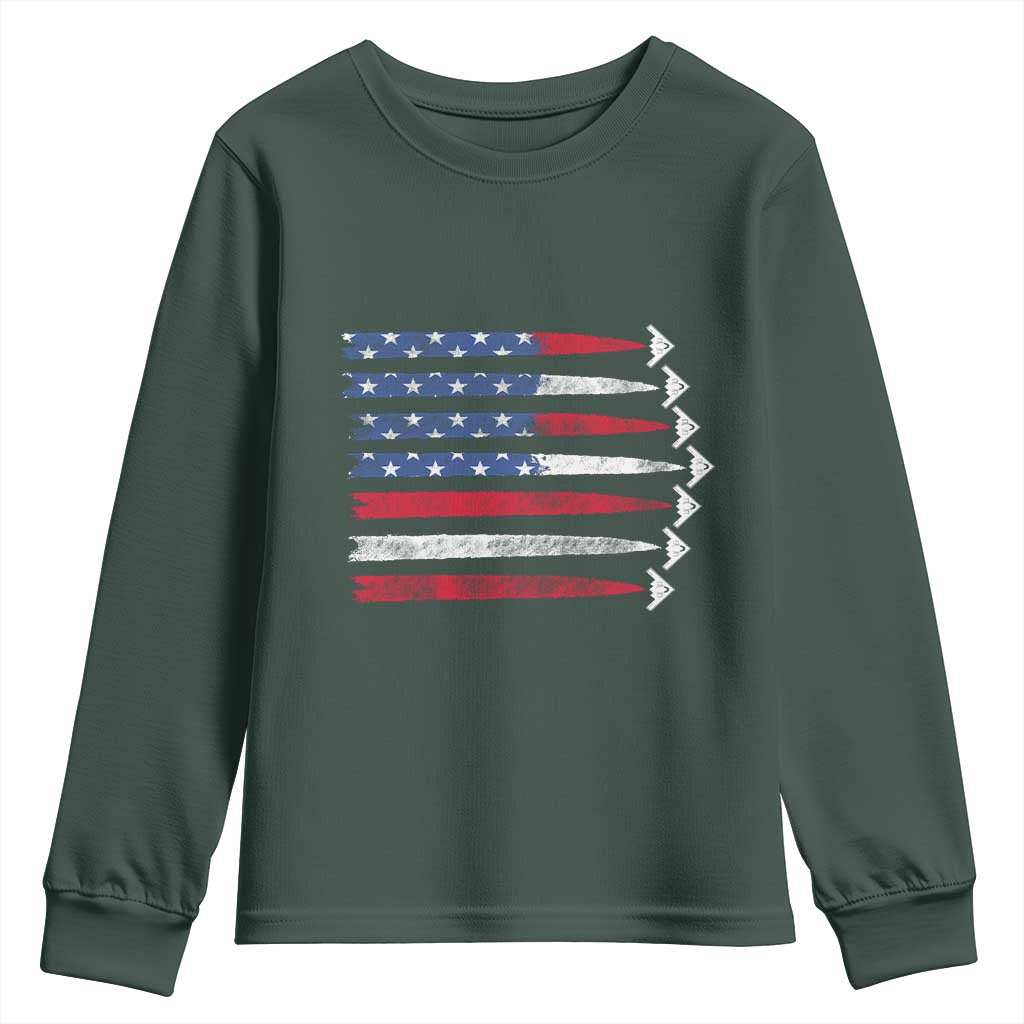 B2 Spirit Youth Sweatshirt B-2 Stealth Bomber Aircraft American Flag Patriotic TS10 Dark Forest Green Print Your Wear