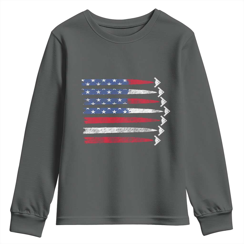 B2 Spirit Youth Sweatshirt B-2 Stealth Bomber Aircraft American Flag Patriotic TS10 Dark Heather Print Your Wear