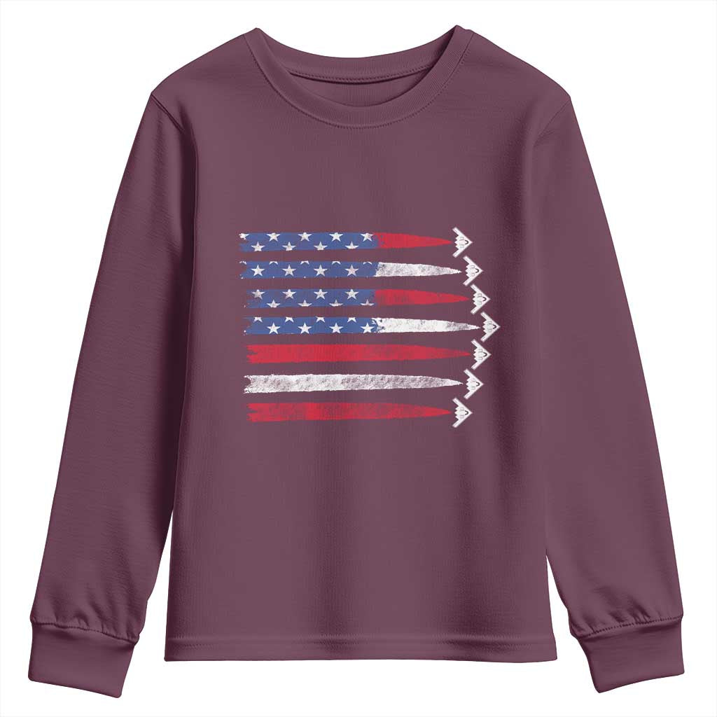 B2 Spirit Youth Sweatshirt B-2 Stealth Bomber Aircraft American Flag Patriotic TS10 Maroon Print Your Wear