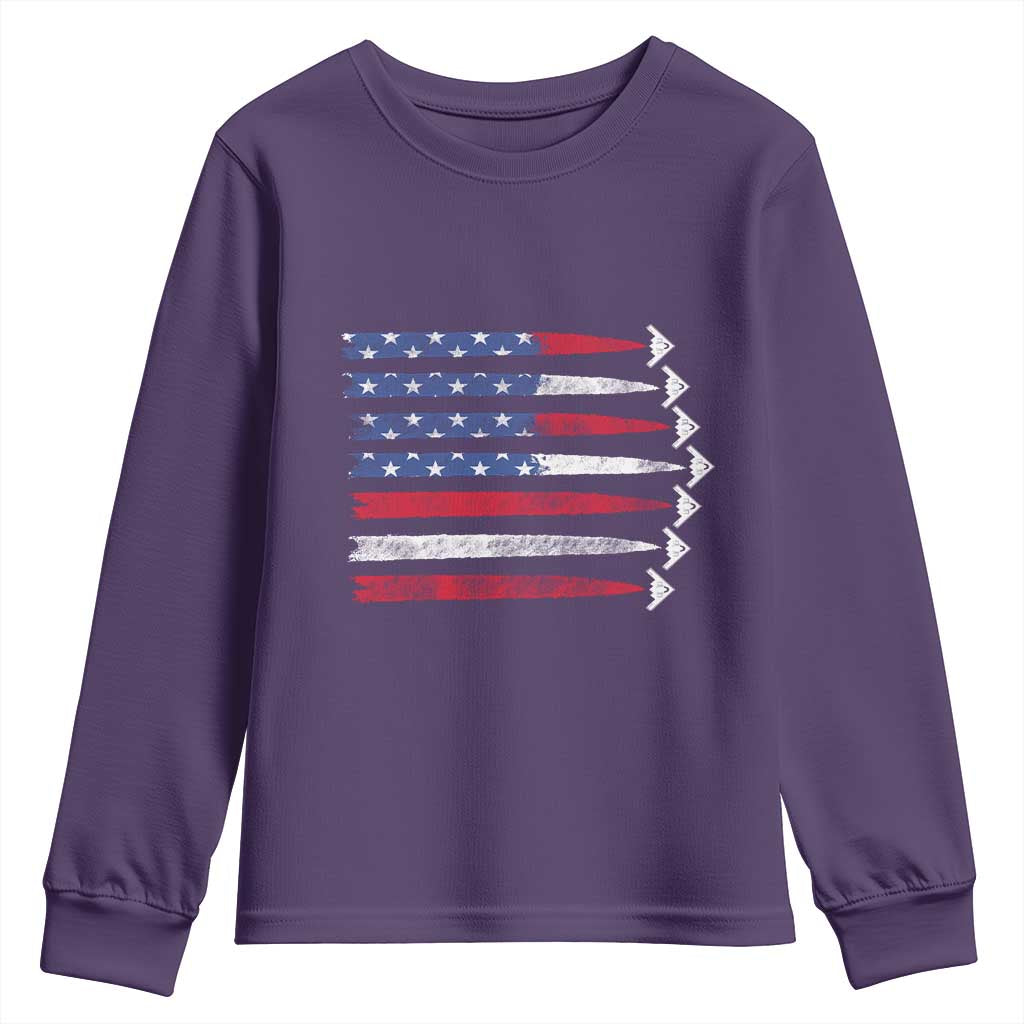 B2 Spirit Youth Sweatshirt B-2 Stealth Bomber Aircraft American Flag Patriotic TS10 Purple Print Your Wear