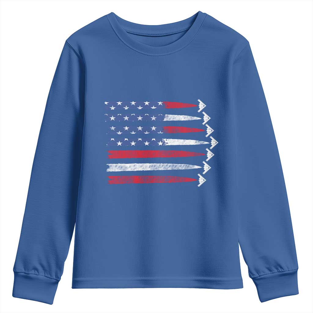 B2 Spirit Youth Sweatshirt B-2 Stealth Bomber Aircraft American Flag Patriotic TS10 Royal Blue Print Your Wear