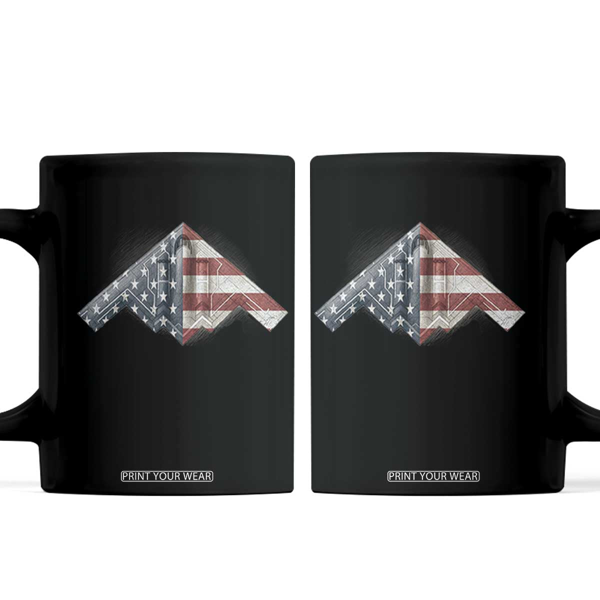 B2 Spirit Coffee Mug B-2 Bomber Stealth Aircraft Schematic American Flag TS10 Black Print Your Wear