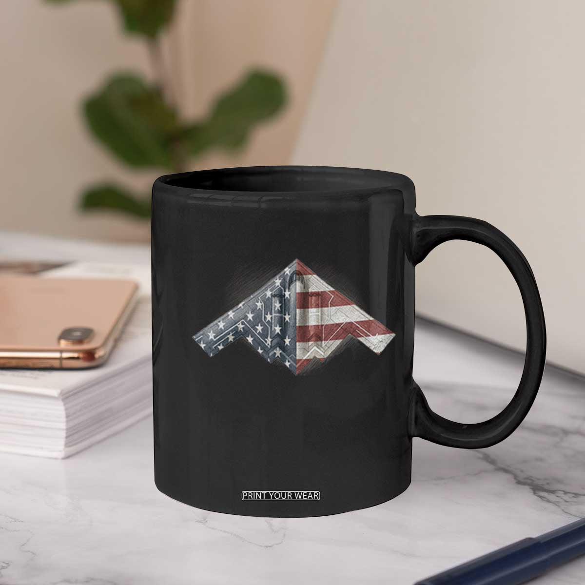B2 Spirit Coffee Mug B-2 Bomber Stealth Aircraft Schematic American Flag TS10 Print Your Wear