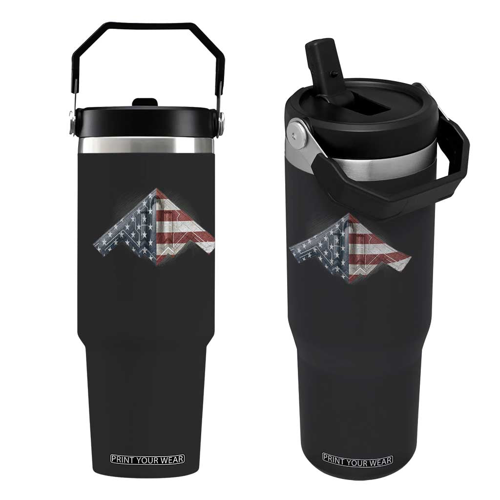 B2 Spirit Flip Straw Tumbler B-2 Bomber Stealth Aircraft Schematic American Flag TS10 One Size: 30 oz Black Print Your Wear
