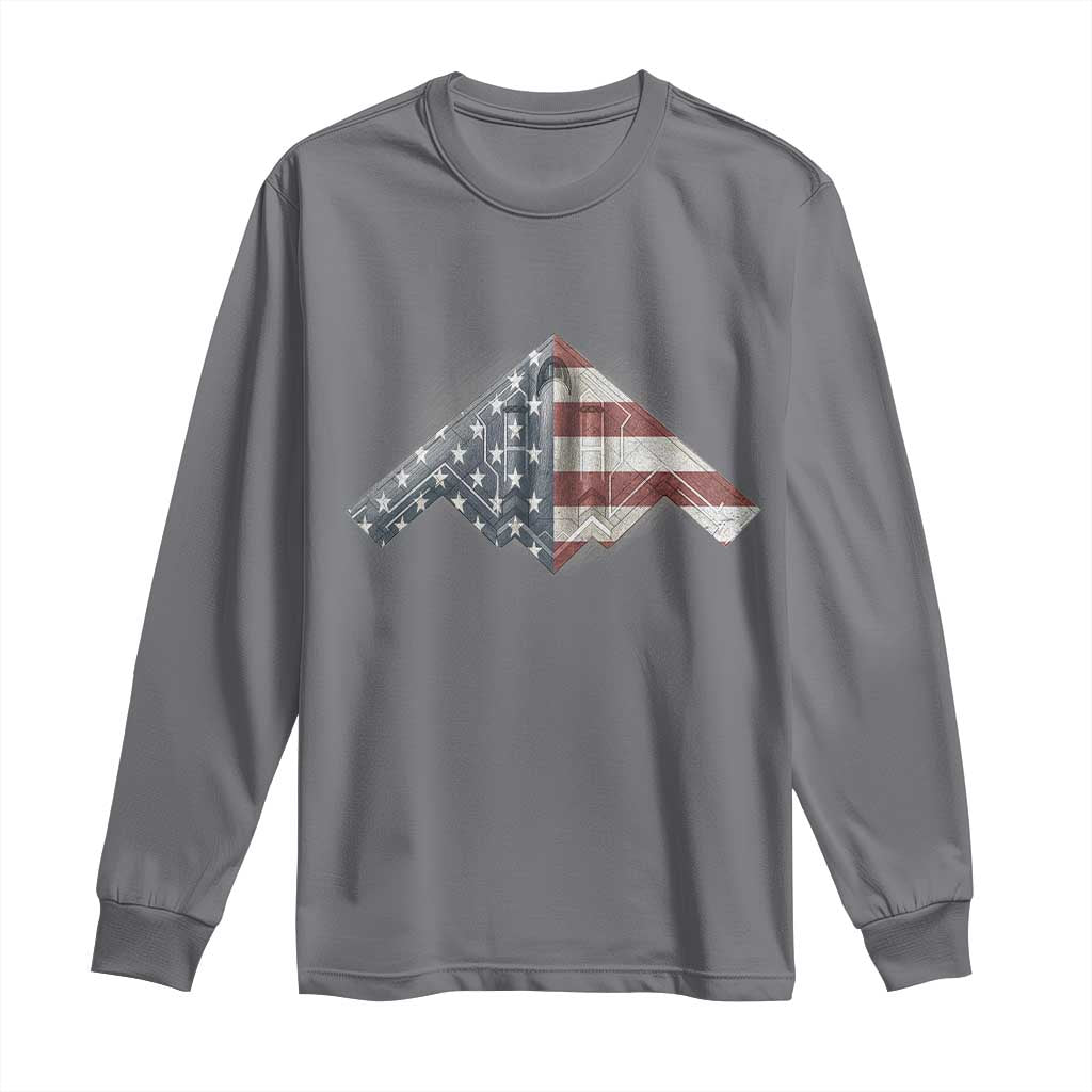 B2 Spirit Long Sleeve Shirt B-2 Bomber Stealth Aircraft Schematic American Flag TS10 Charcoal Print Your Wear
