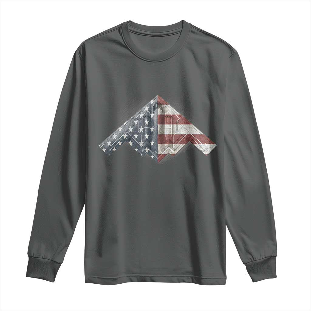 B2 Spirit Long Sleeve Shirt B-2 Bomber Stealth Aircraft Schematic American Flag TS10 Dark Heather Print Your Wear