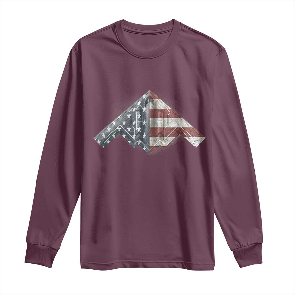 B2 Spirit Long Sleeve Shirt B-2 Bomber Stealth Aircraft Schematic American Flag TS10 Maroon Print Your Wear