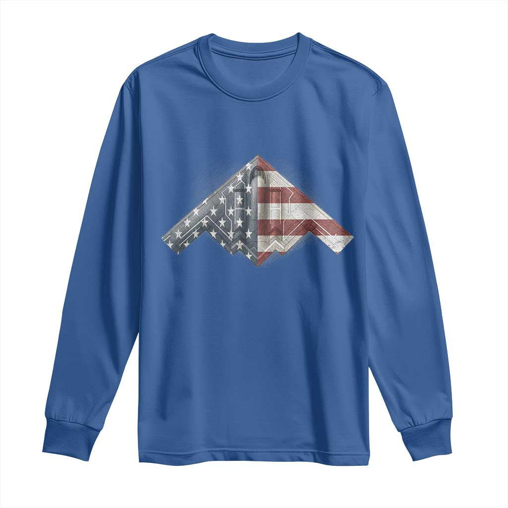 B2 Spirit Long Sleeve Shirt B-2 Bomber Stealth Aircraft Schematic American Flag TS10 Royal Blue Print Your Wear