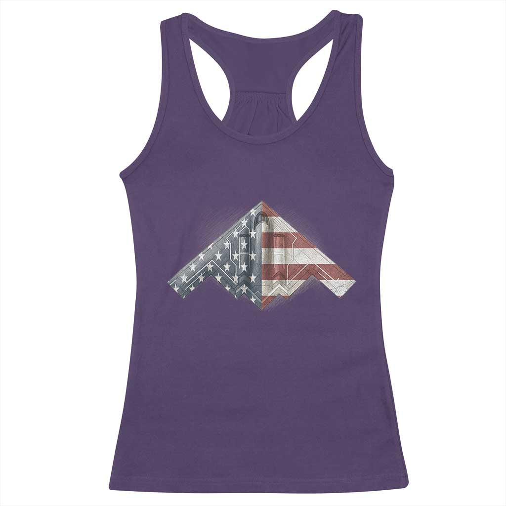 B2 Spirit Racerback Tank Top B-2 Bomber Stealth Aircraft Schematic American Flag TS10 Purple Print Your Wear
