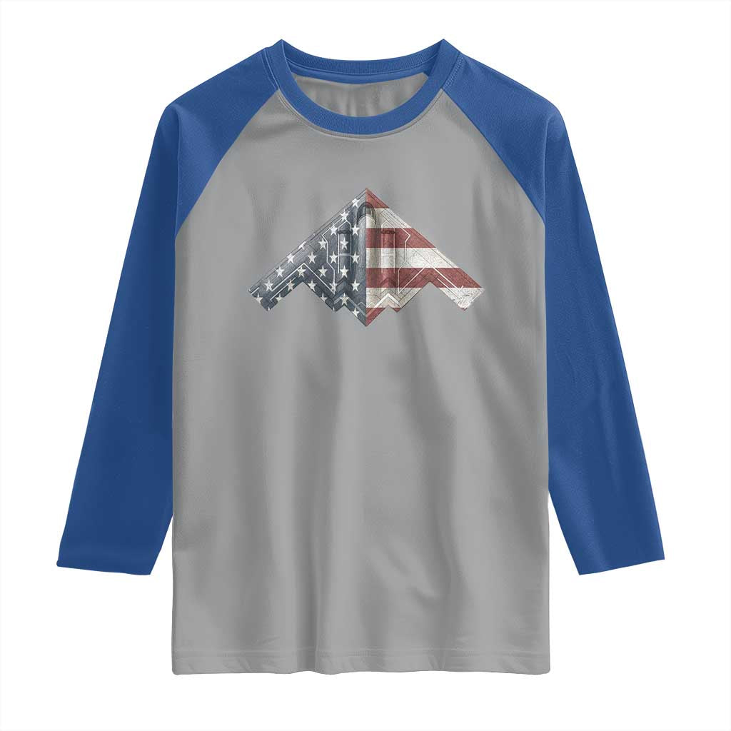 B2 Spirit Raglan Shirt B-2 Bomber Stealth Aircraft Schematic American Flag TS10 Sport Gray Royal Print Your Wear