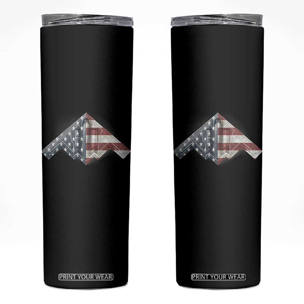 B2 Spirit Skinny Tumbler B-2 Bomber Stealth Aircraft Schematic American Flag TS10 Black Print Your Wear