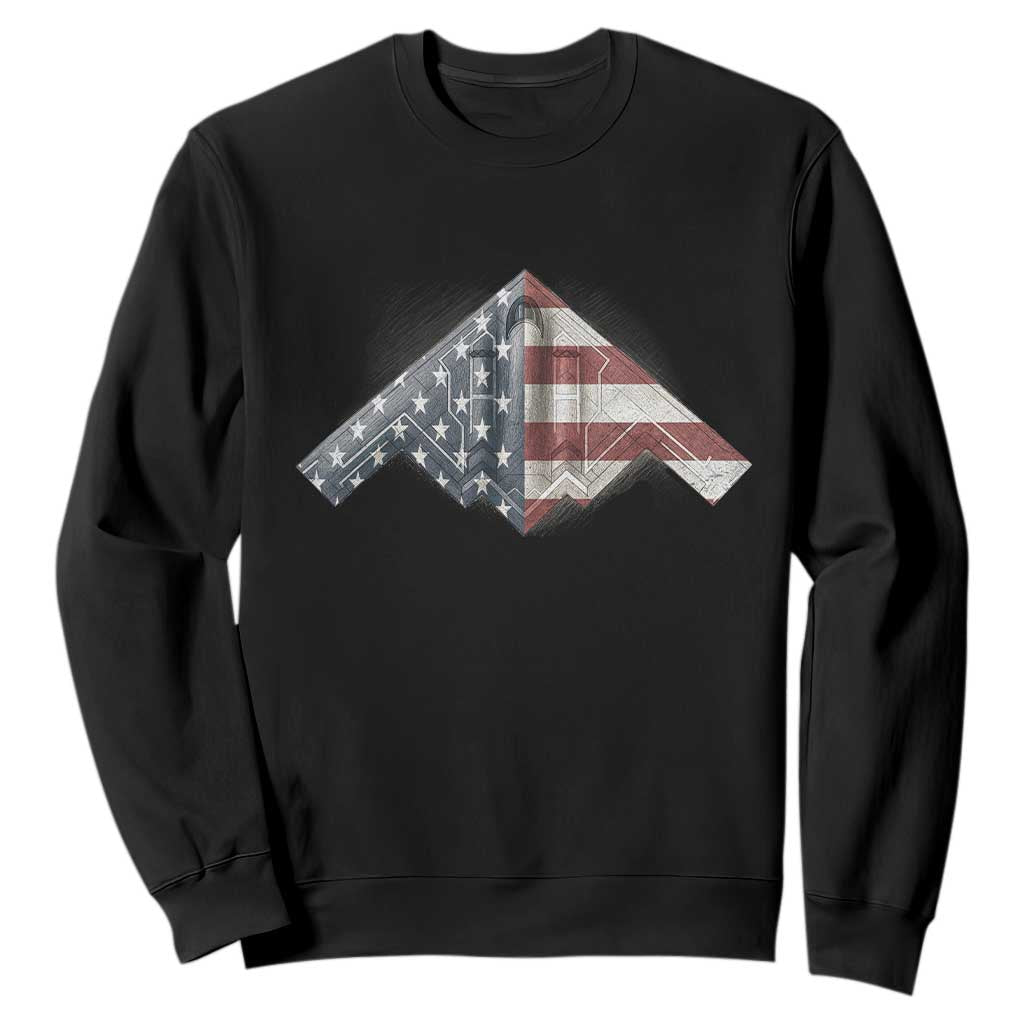B2 Spirit Sweatshirt B-2 Bomber Stealth Aircraft Schematic American Flag TS10 Black Print Your Wear