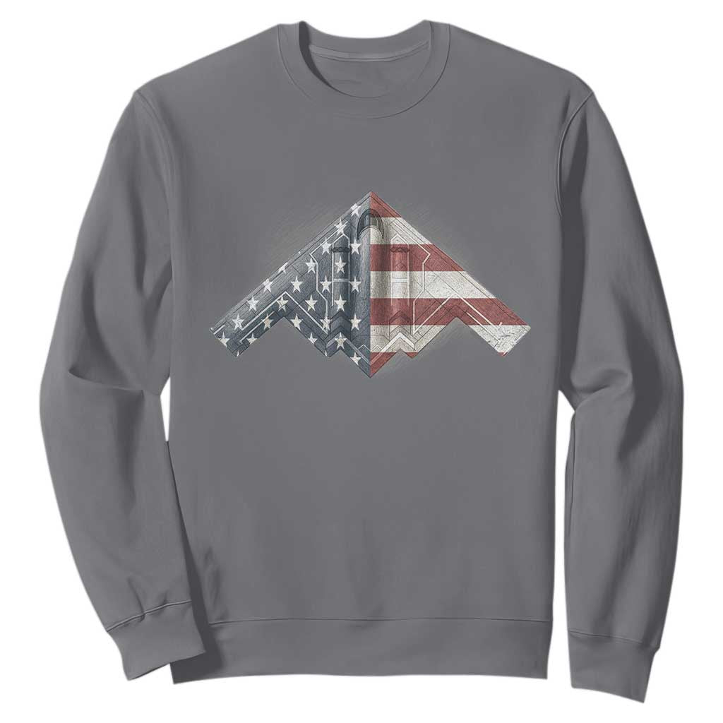 B2 Spirit Sweatshirt B-2 Bomber Stealth Aircraft Schematic American Flag TS10 Charcoal Print Your Wear