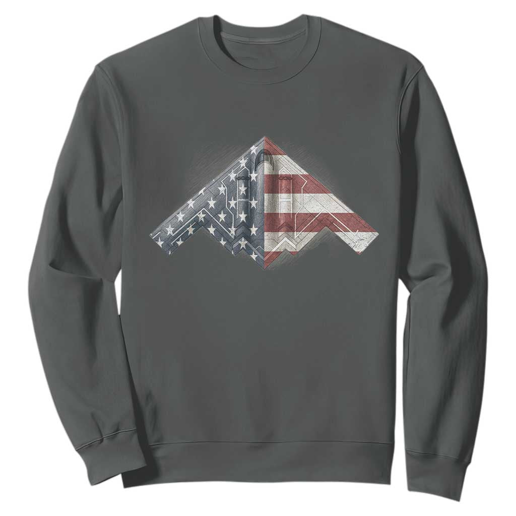 B2 Spirit Sweatshirt B-2 Bomber Stealth Aircraft Schematic American Flag TS10 Dark Heather Print Your Wear