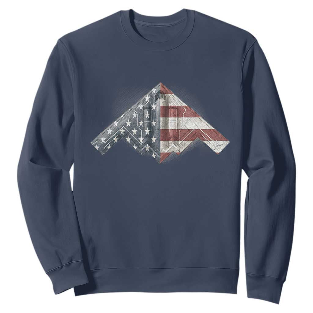B2 Spirit Sweatshirt B-2 Bomber Stealth Aircraft Schematic American Flag TS10 Navy Print Your Wear