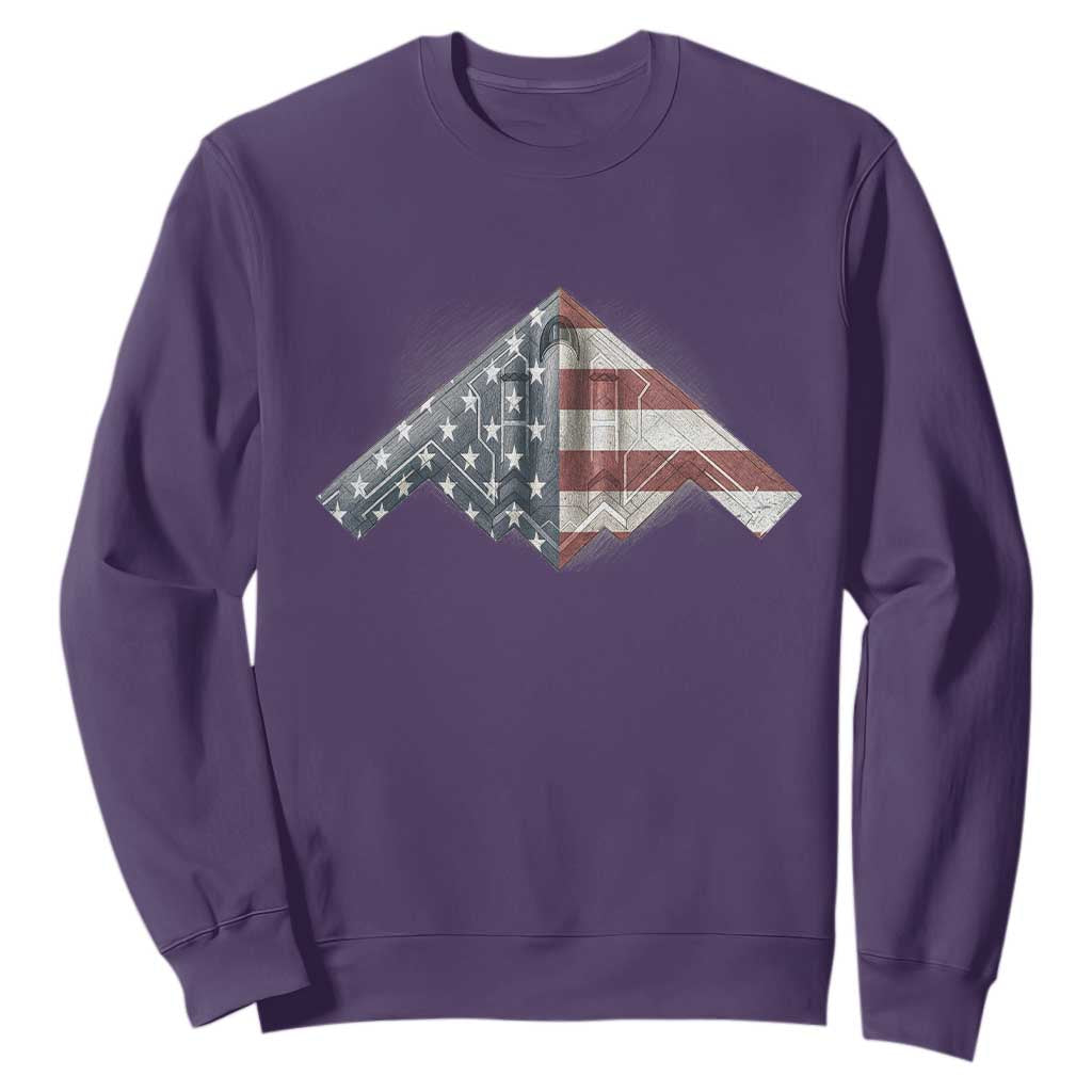 B2 Spirit Sweatshirt B-2 Bomber Stealth Aircraft Schematic American Flag TS10 Purple Print Your Wear