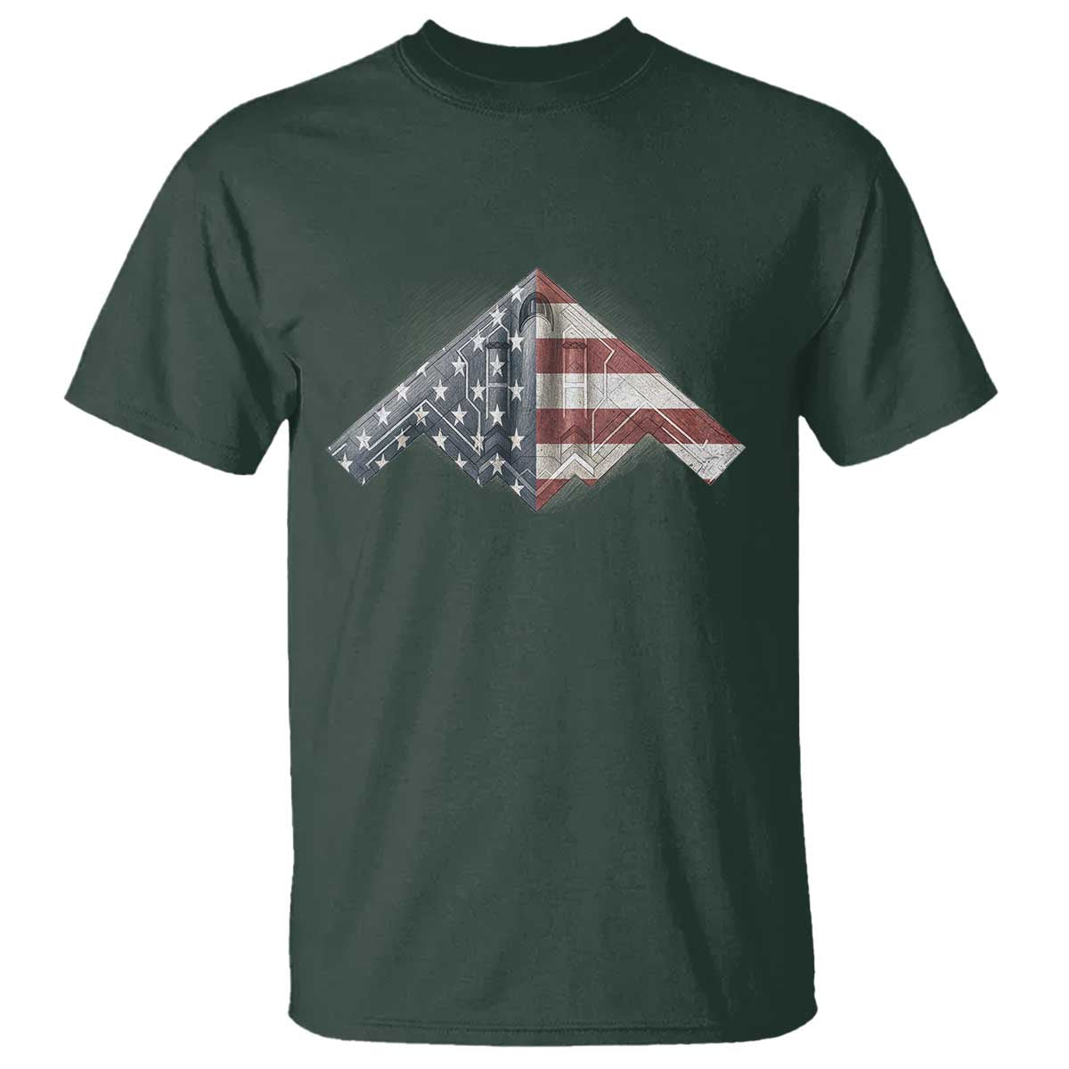 B2 Spirit T Shirt B-2 Bomber Stealth Aircraft Schematic American Flag TS10 Dark Forest Green Print Your Wear